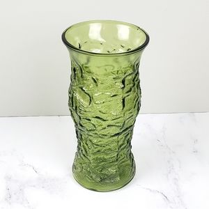 Vintage Midcentury Green Pressed Glass Vase